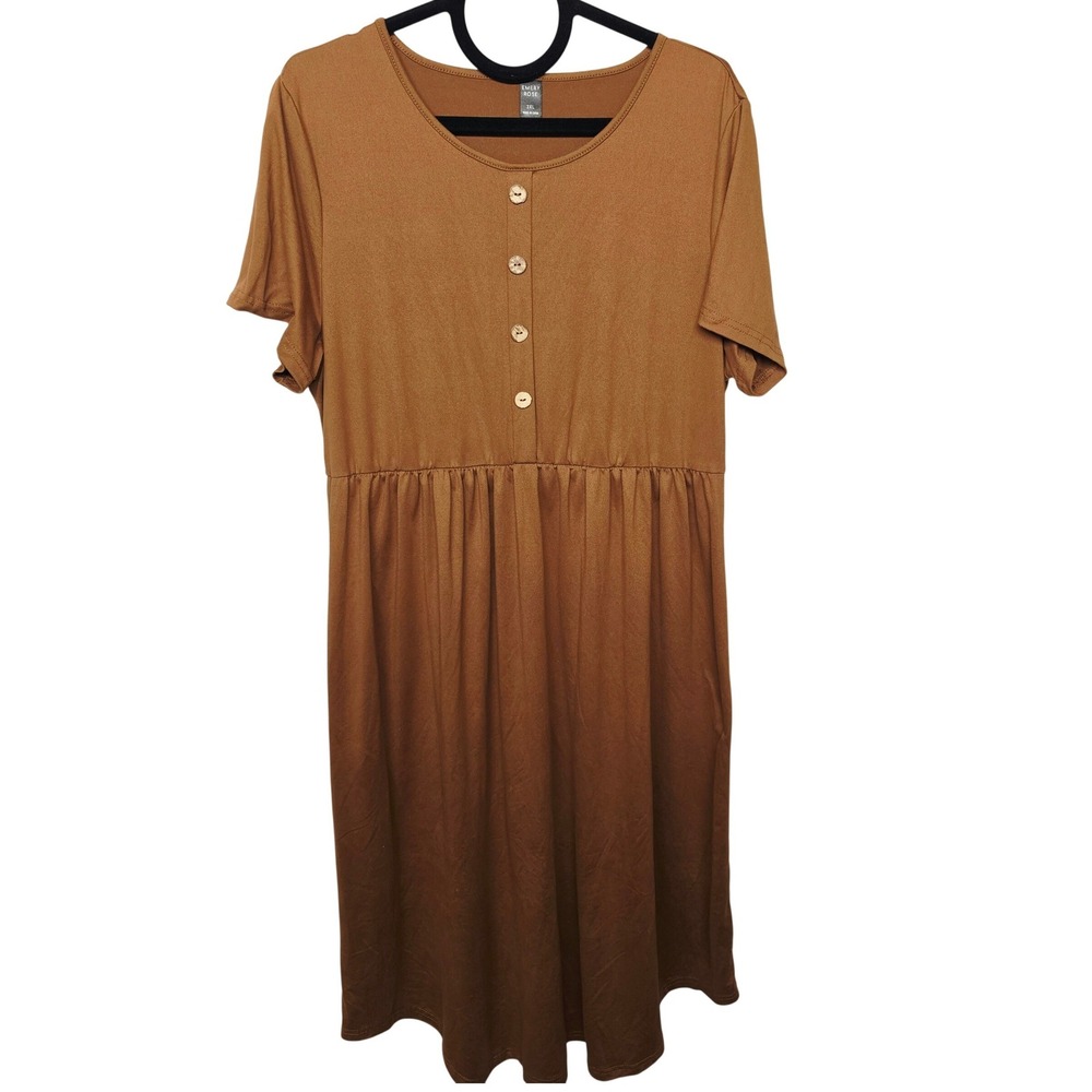 Emery Rose Midi Dress Womens 3XL Brown Henley Empire Waist Short Sleeve
